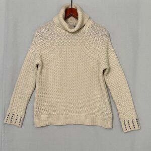 Alexa Fairchild 100% Cashmere Cream Thick Knit Turtle Neck Boxy Sweater Small